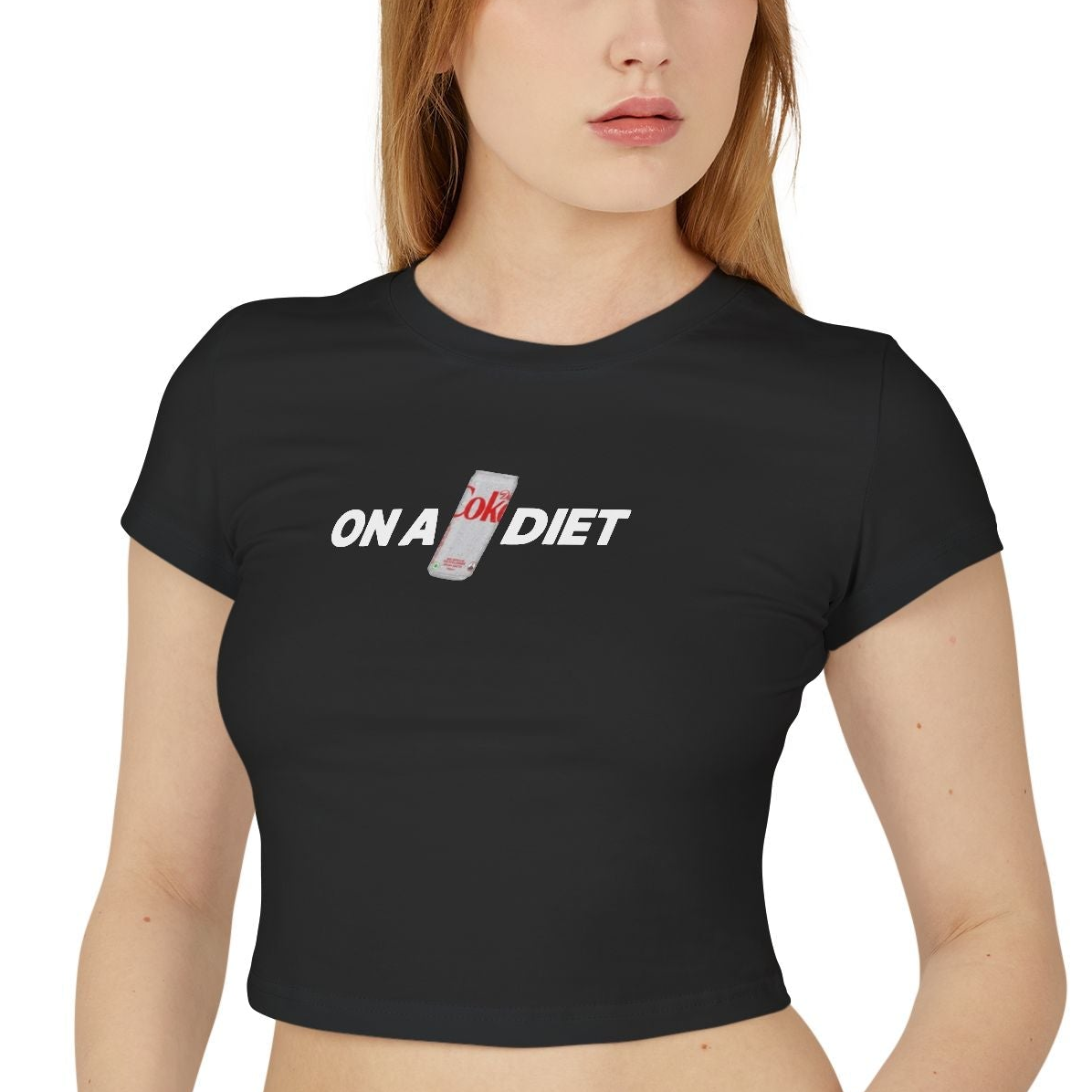On A Diet Black Baby Tee for Women | Trendy Graphic Crop Top