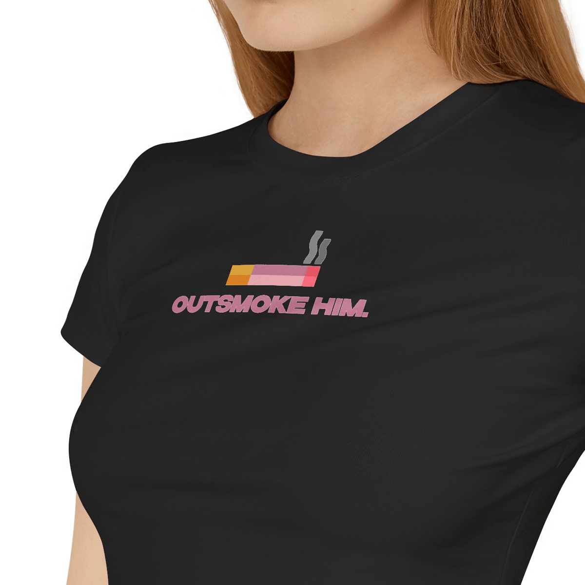 Outsmoke Him Graphic Baby Tee for Women – Black Fitted Crop Top | physical by 303™ (formerly 303)