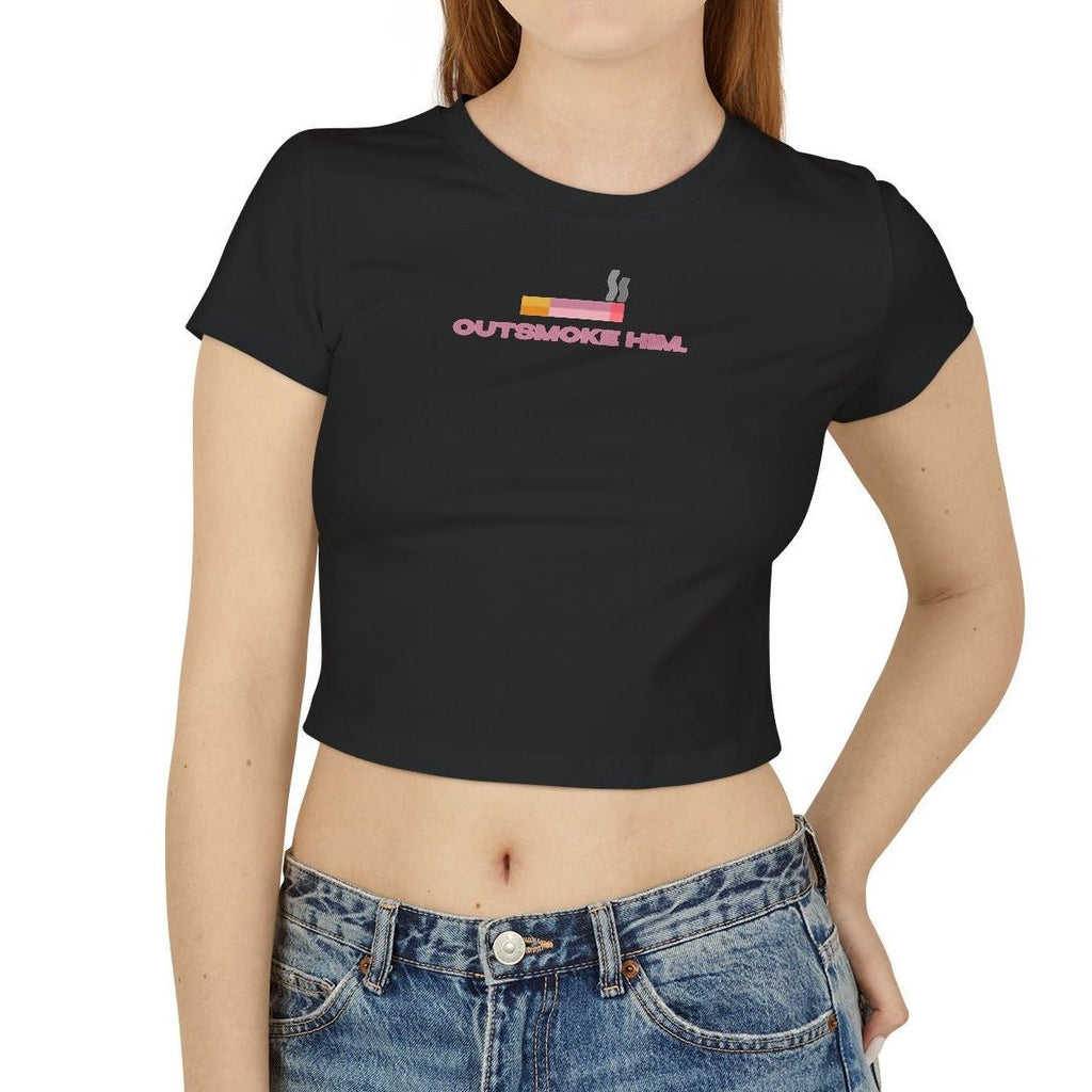 Outsmoke Him Graphic Baby Tee for Women – Black Fitted Crop Top | physical by 303™ (formerly 303)