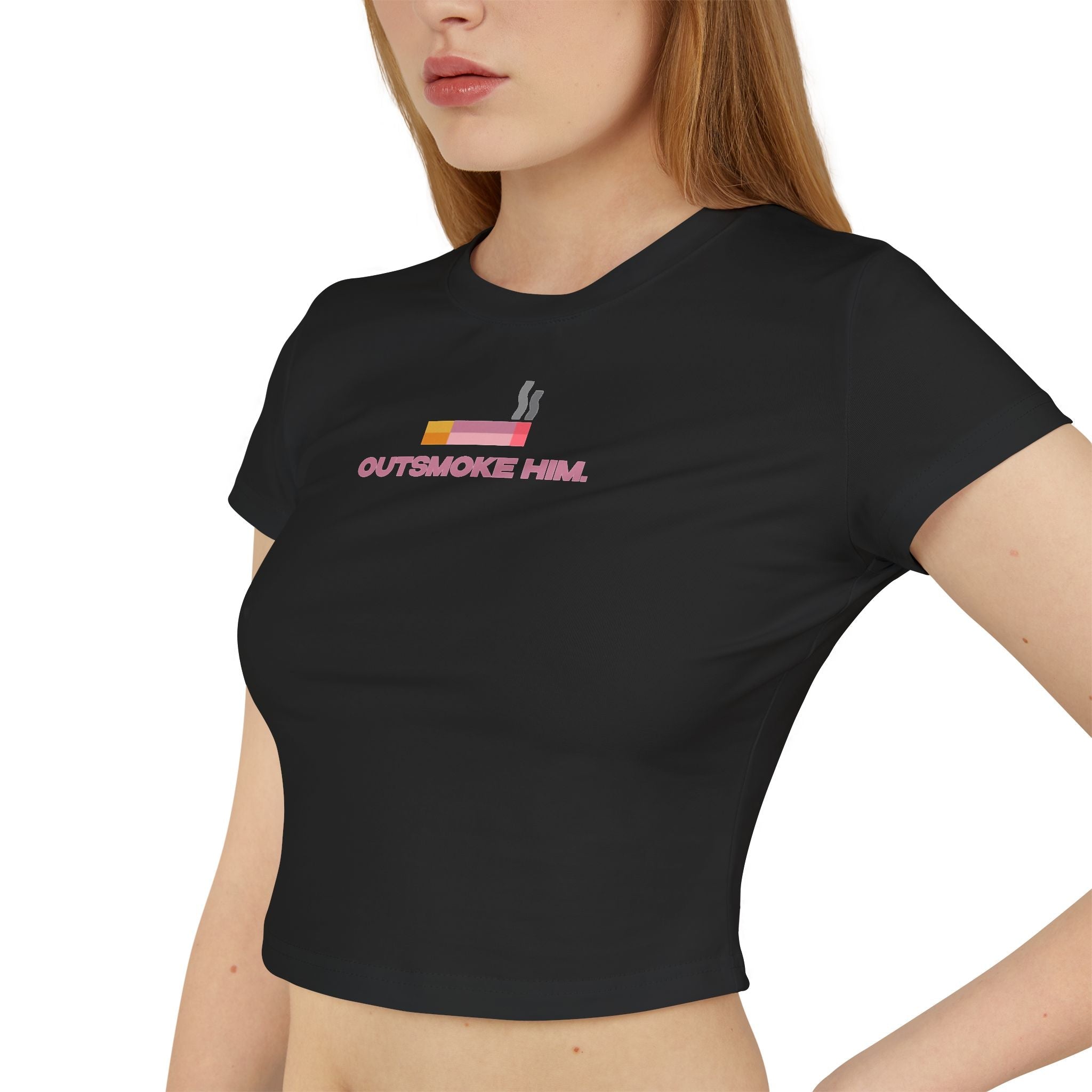 Outsmoke Him Graphic Baby Tee for Women – Black Fitted Crop Top | physical by 303™ (formerly 303)