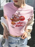 Pink Graphic Baby Tee for Women – Man Eater Print Y2K Aesthetic Slim Fit Crop Top | physical by 303™ (formerly 303)