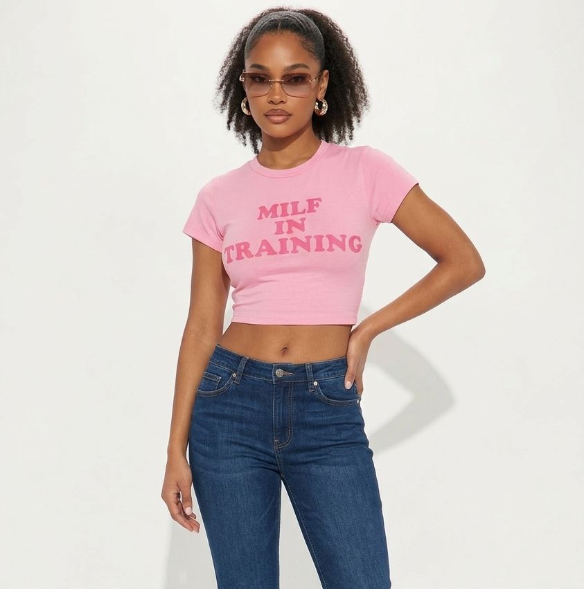 Pink “MILF In Training” Crop Top for Women | Slim Fit Graphic Baby Tee | physical by 303™ (formerly 303)