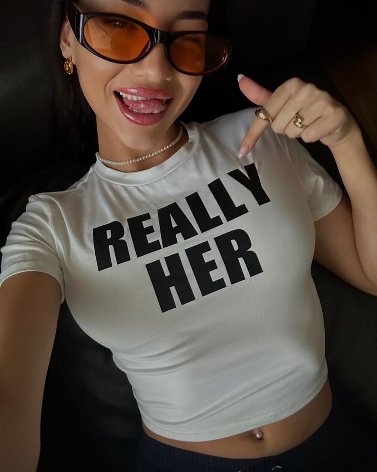 Really Her White Baby Tee for Women | Slim Fit Crop T-Shirt with Bold Text Print | physical by 303™ (formerly 303)