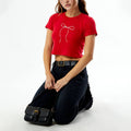 Red Bow Baby Tee for Women – Cute Graphic Cropped Red Tee | physical by 303™ (formerly 303)
