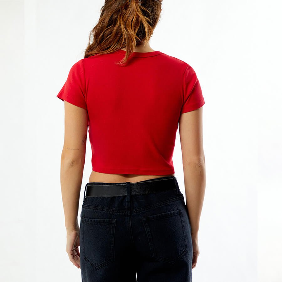 Red Bow Baby Tee for Women – Cute Graphic Cropped Red Tee | physical by 303™ (formerly 303)