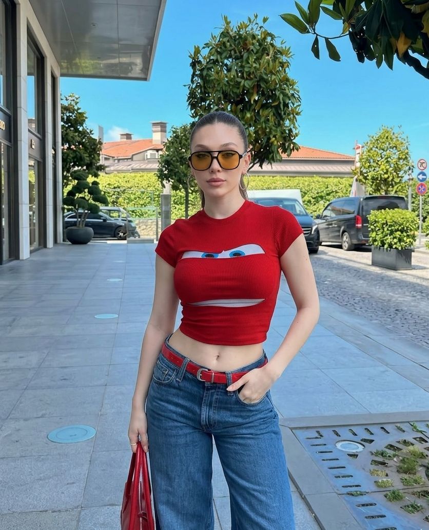 Red Cartoon Eyes Graphic Baby Tee – Slim Fit Y2K Crop Top | physical by 303™ (formerly 303)