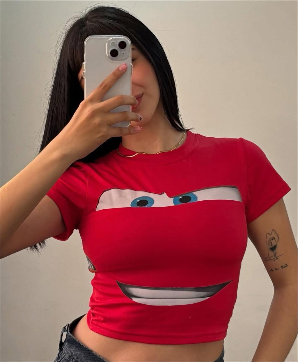 Red Cartoon Eyes Graphic Baby Tee – Slim Fit Y2K Crop Top | physical by 303™ (formerly 303)