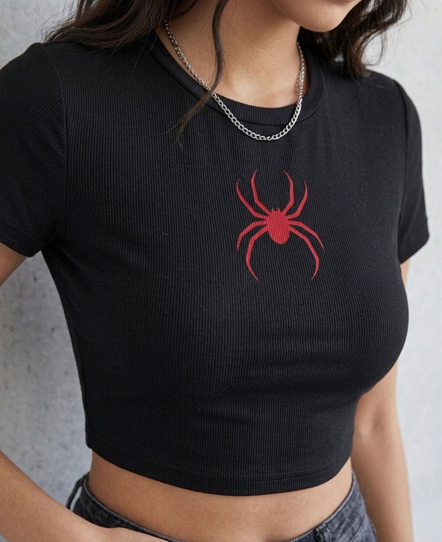 Red Spider Baby Tee Crop Top for Women | 303 Graphic Fitted Tee | physical by 303™ (formerly 303)