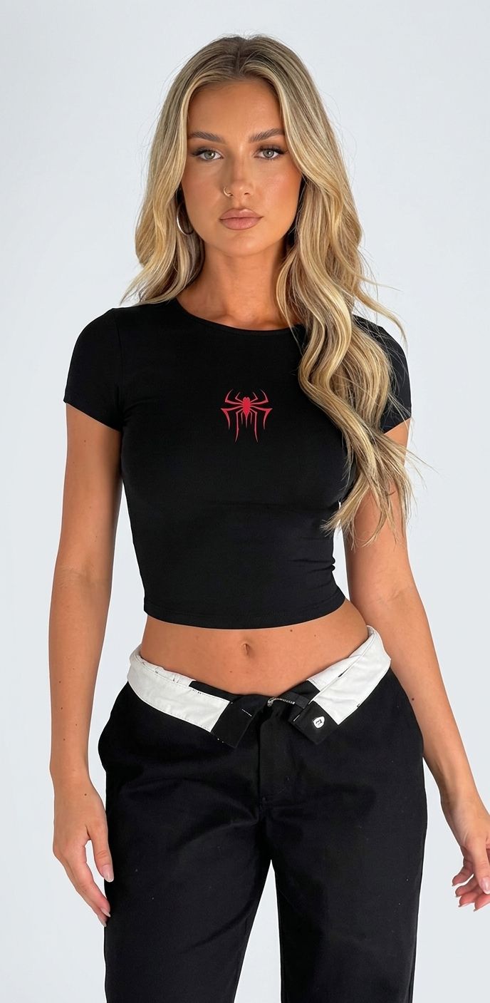Red Spider Baby Tee Crop Top for Women | 303 Graphic Fitted Tee | physical by 303™ (formerly 303)