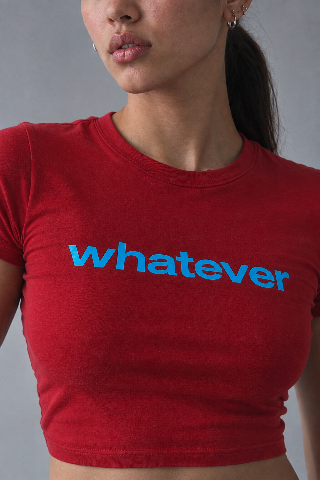 Red Whatever Baby Tee – Women’s Cotton Crop Top