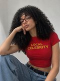 Local Celebrity Red Baby Tee | Yellow Graphic Y2K Crop Top