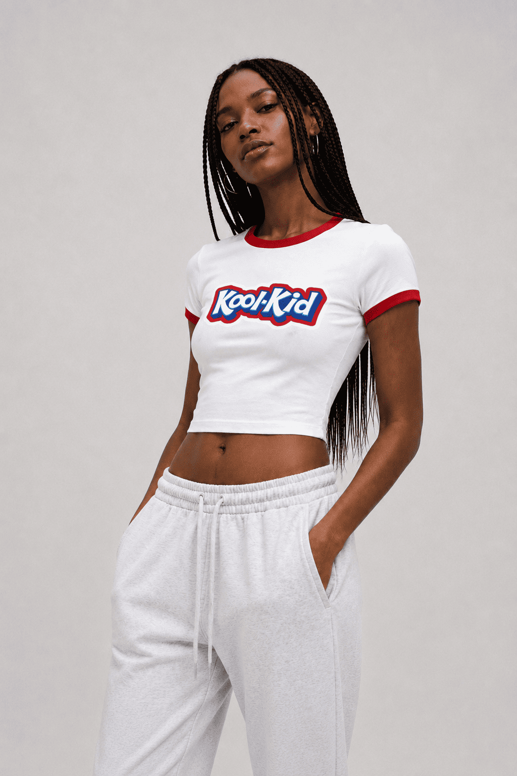 Kool-Kid Graphic Ringer Crop Top | Retro Y2K Baby Tee