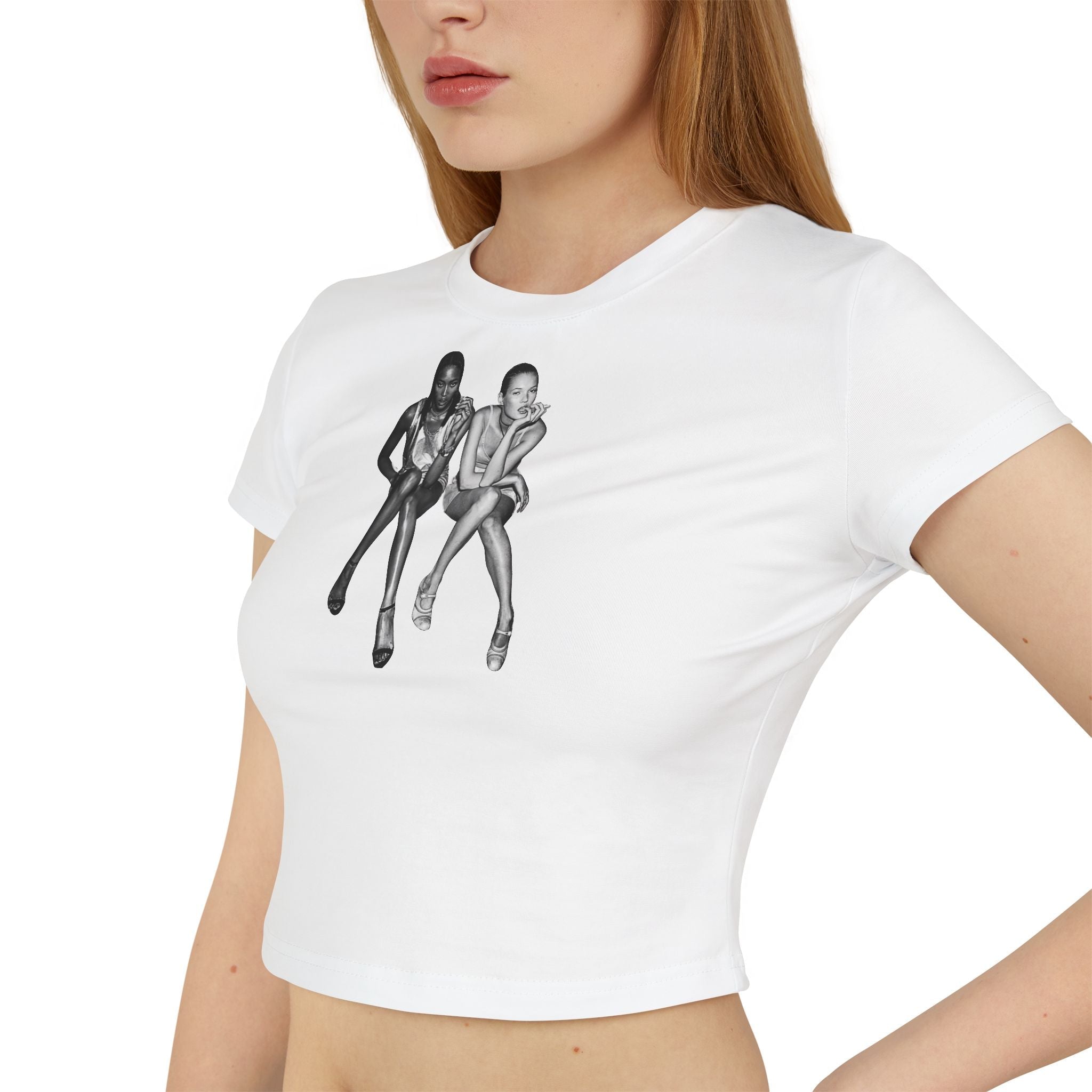 Retro Model Graphic Baby Tee for Women – Cropped Streetwear Top in White | physical by 303™ (formerly 303)