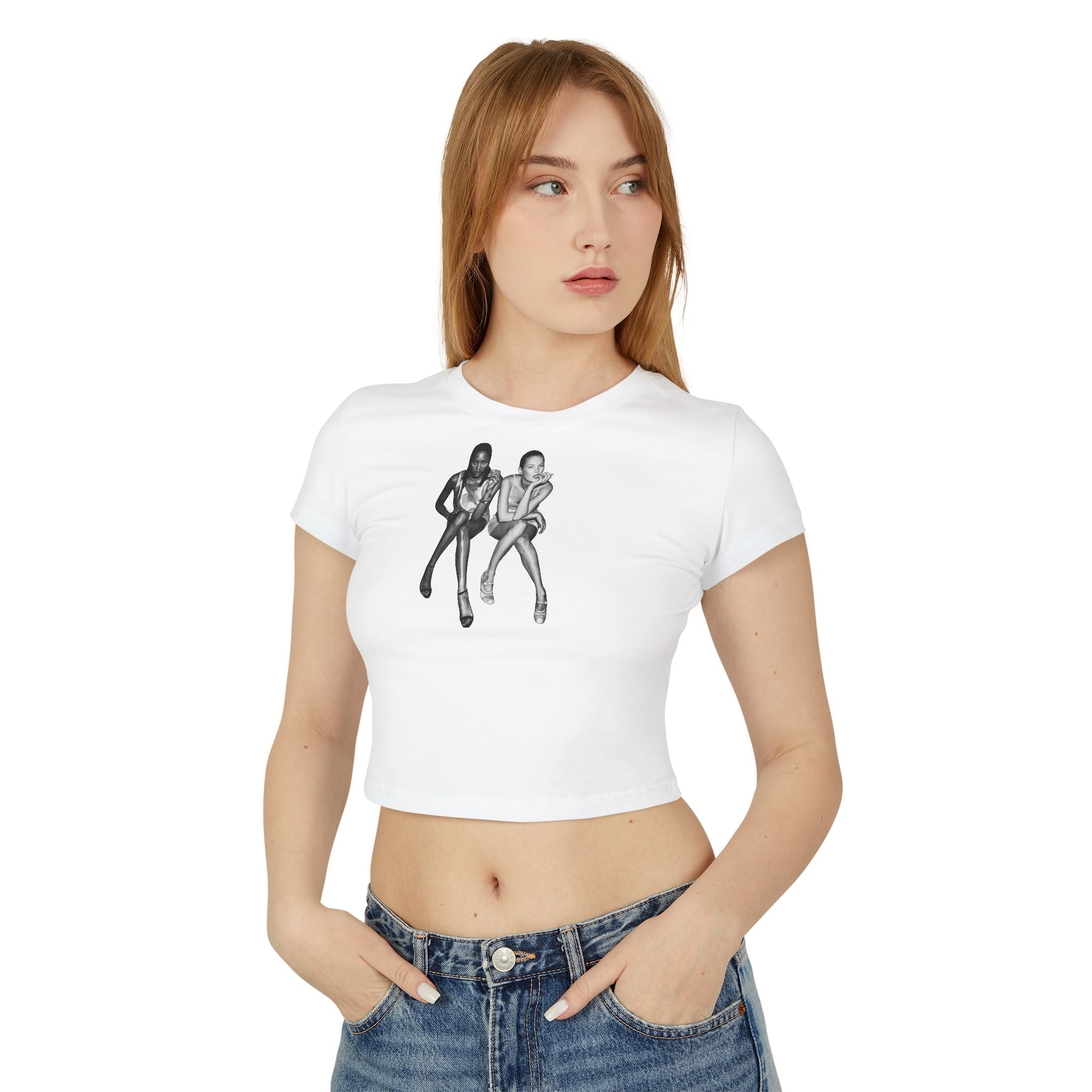 Retro Model Graphic Baby Tee for Women – Cropped Streetwear Top in White | physical by 303™ (formerly 303)