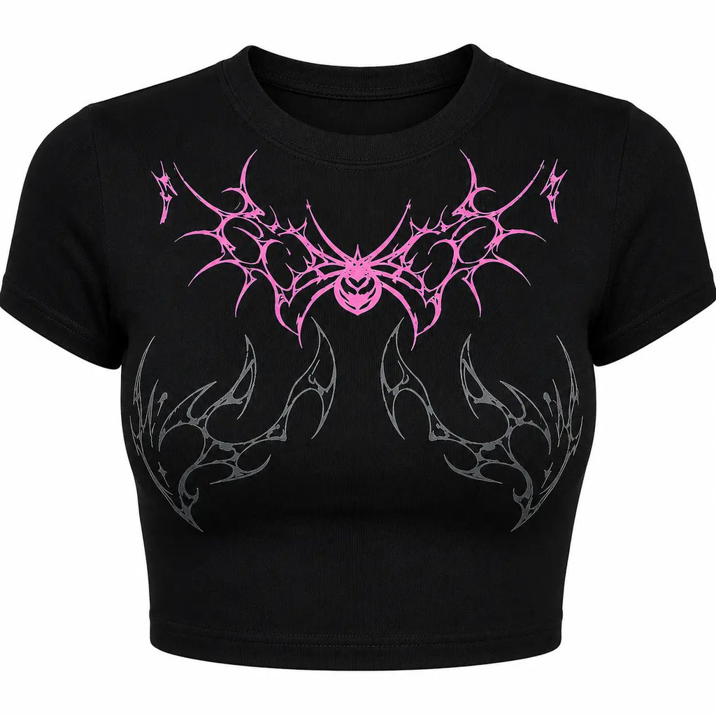 Tribal Graphic Baby Tee for Women | Black Fitted Crop Top | 303