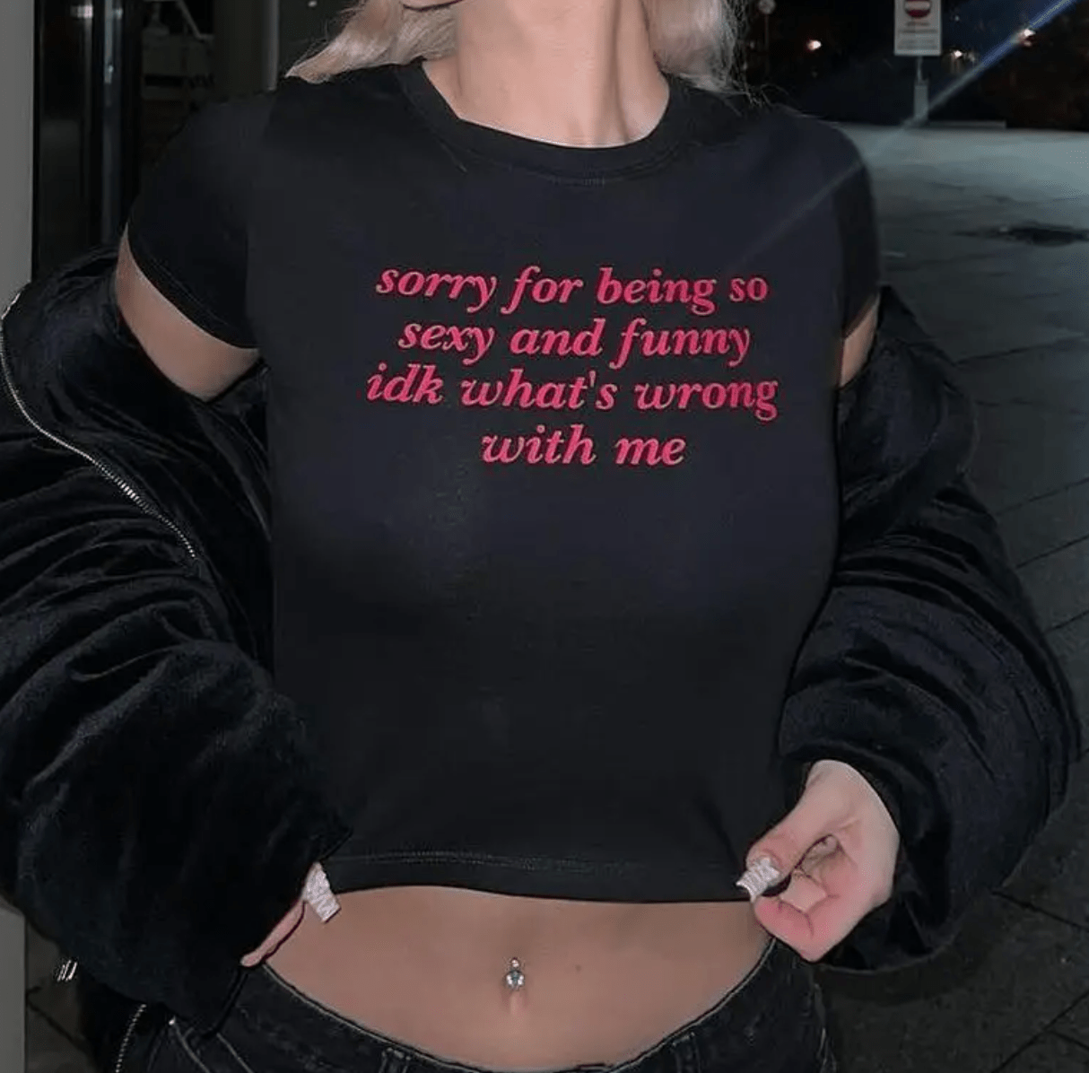 Sorry for Being Sexy & Funny Baby Tee Crop Top | physical by 303™ (formerly 303)