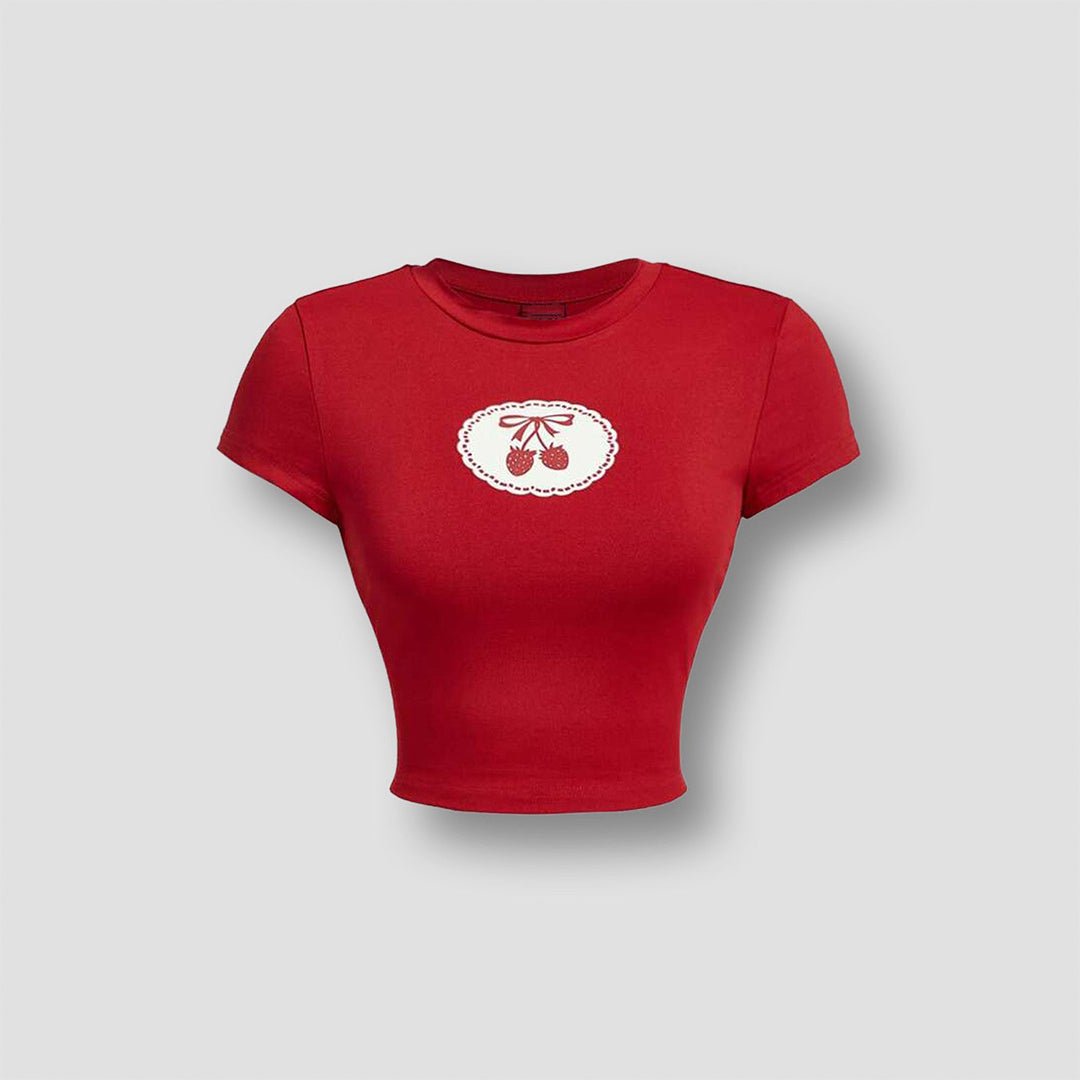 Strawberry Red Baby Tee for Women – Belta 02 Aesthetic Crop Top | Soft Cotton Slim Fit T-Shirt | physical by 303™ (formerly 303)