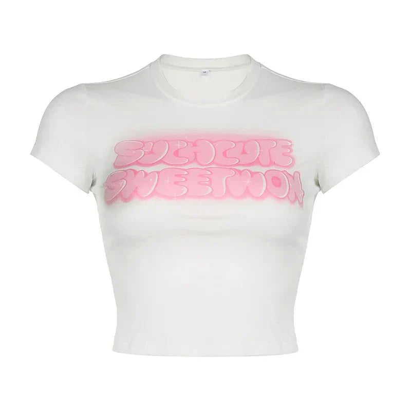 Such Cute Sweet Won Baby Tee – Y2K Pink Graphic Slim Fit Crop Top for Women | 303 | physical by 303™ (formerly 303)