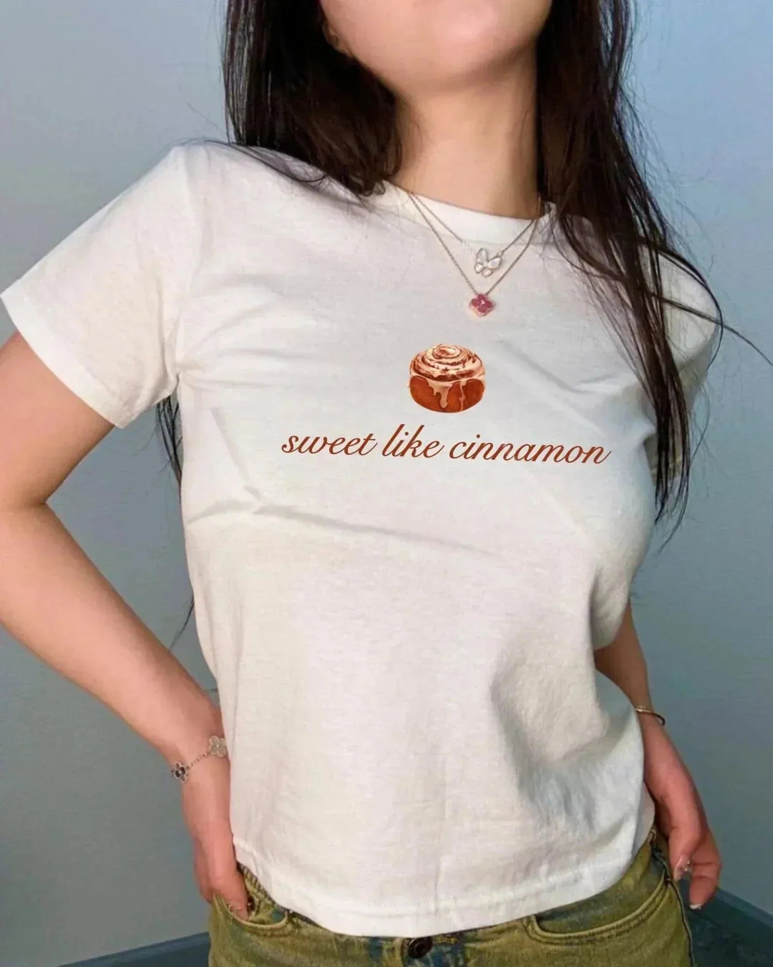 Sweet Like Cinnamon Baby Tee – White Aesthetic Crop Top for Gen Z Girls | physical by 303™ (formerly 303)