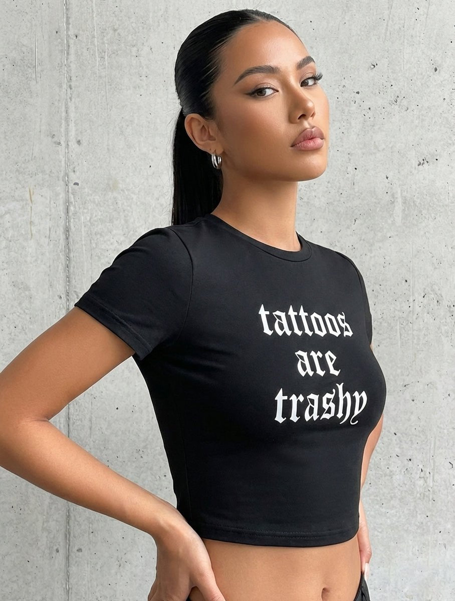Tattoos Are Trashy Black Baby Tee for Women | physical by 303™ (formerly 303)