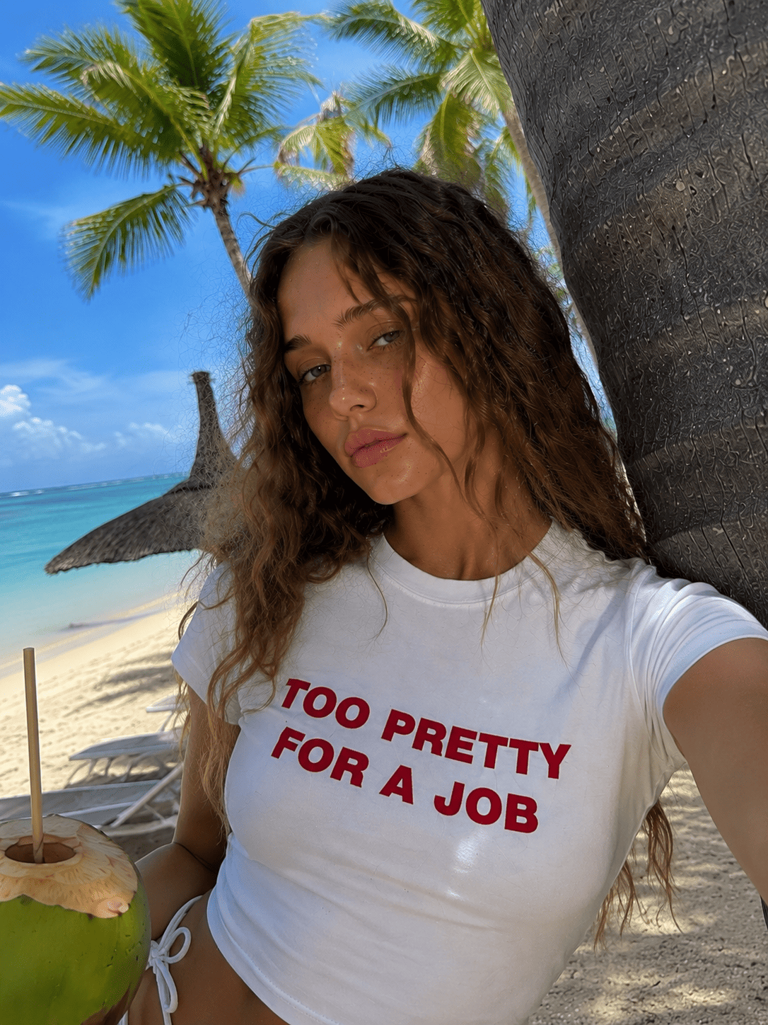 Too Pretty For A Job Baby Tee | White Y2K Graphic Top