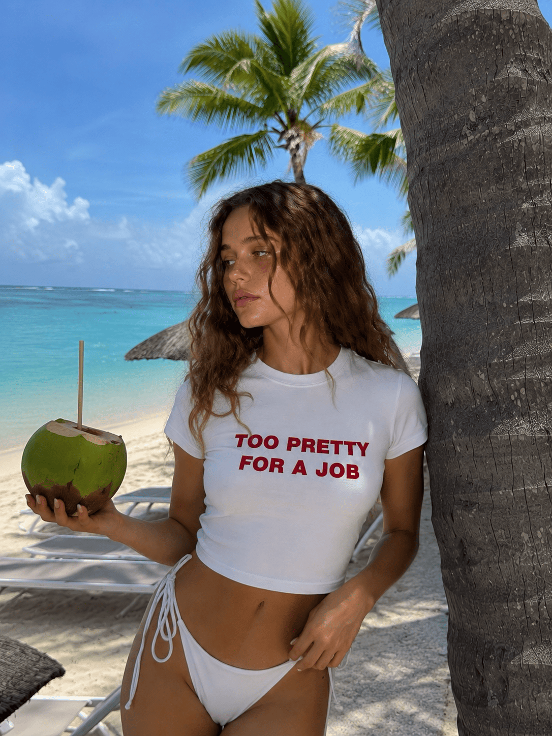 Too Pretty For A Job Baby Tee | White Y2K Graphic Top