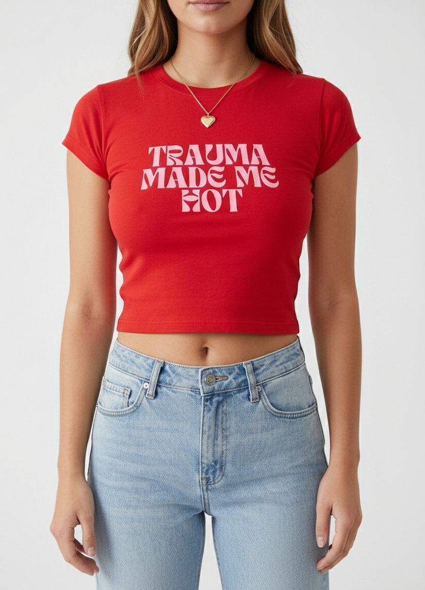Trauma Made Me Hot Baby Tee for Women | Trendy Crop T-Shirt (Black, White, Red) | physical by 303™ (formerly 303)