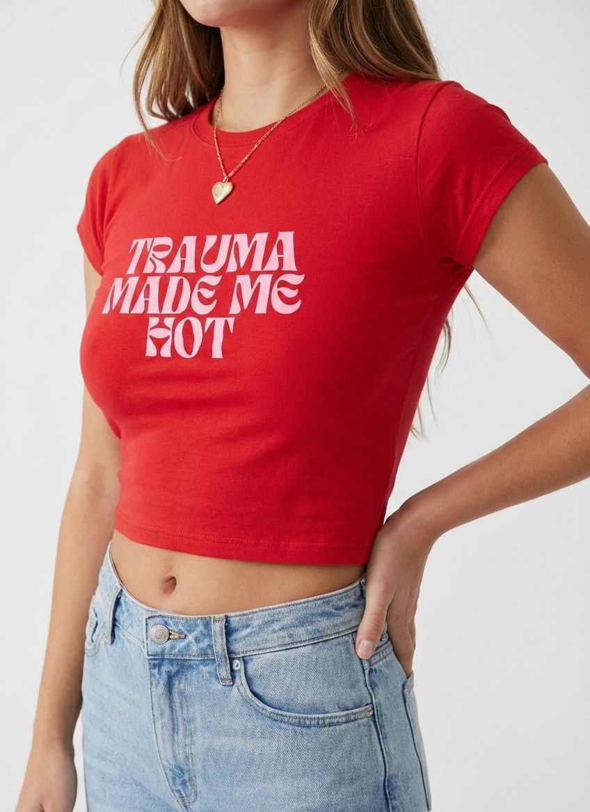 Trauma Made Me Hot Baby Tee for Women | Trendy Crop T-Shirt (Black, White, Red) | physical by 303™ (formerly 303)