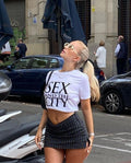 Trendy Sex and the City Crop Top White Graphic Baby Tee | Stylish Tee for Gen Z Fans | physical by 303™ (formerly 303)
