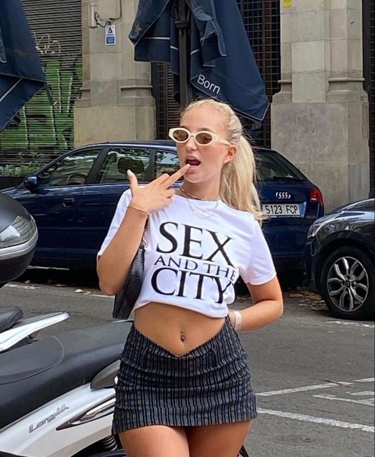 Trendy Sex and the City Crop Top White Graphic Baby Tee | Stylish Tee for Gen Z Fans | physical by 303™ (formerly 303)