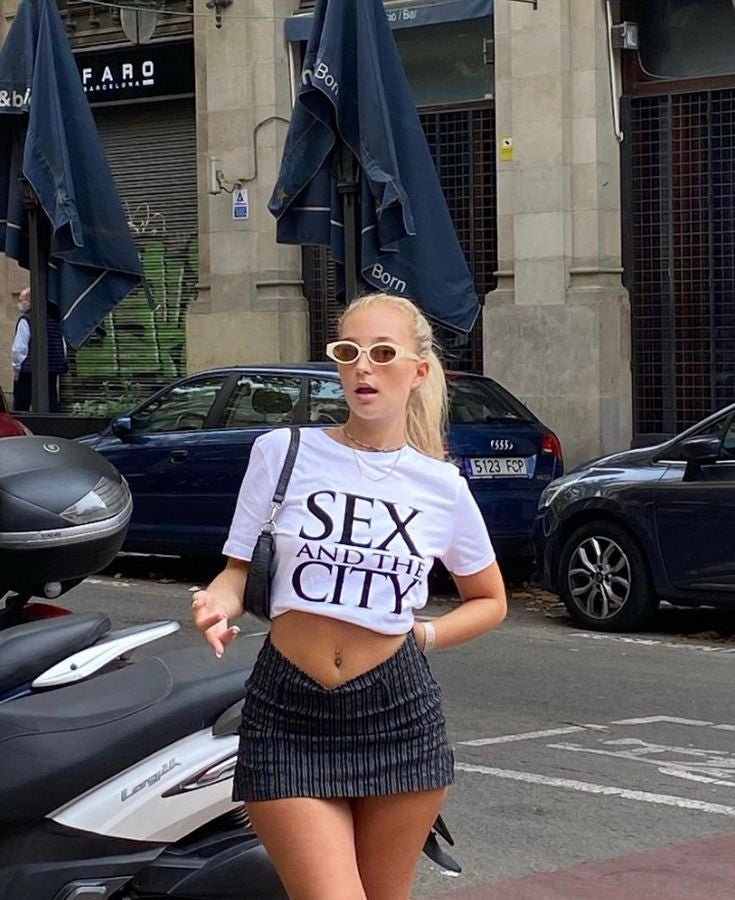 Trendy Sex and the City Crop Top White Graphic Baby Tee | Stylish Tee for Gen Z Fans | physical by 303™ (formerly 303)
