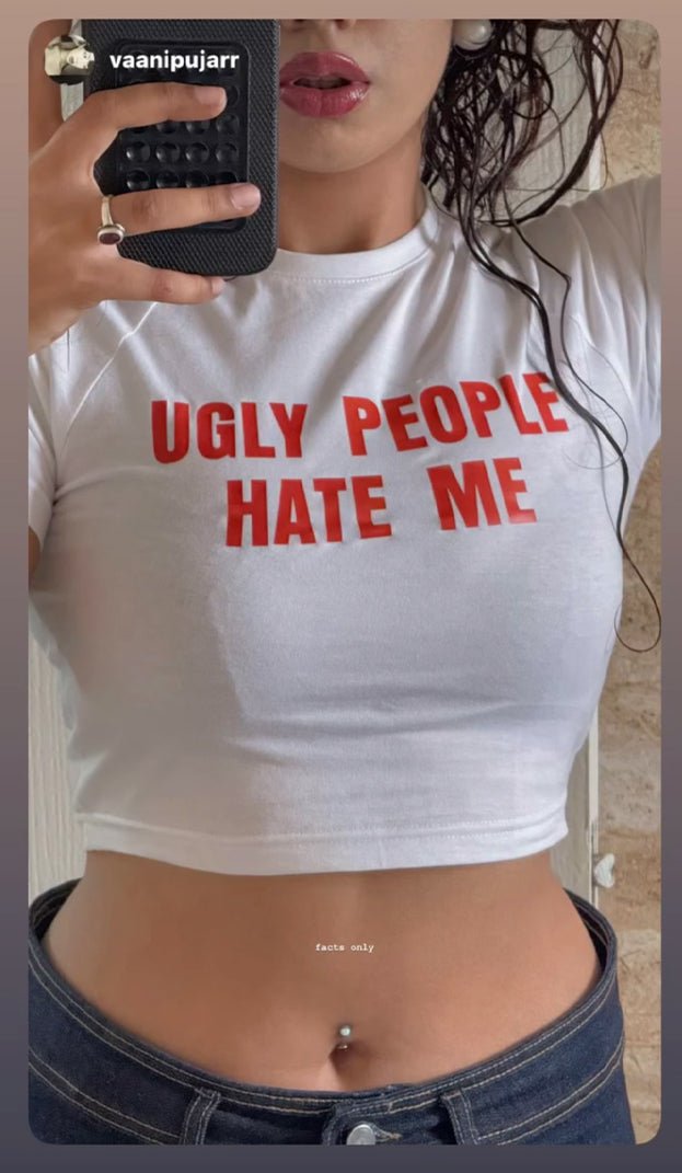 Ugly People Hate Me Baby Tee – White Crop Top | physical by 303™ (formerly 303)
