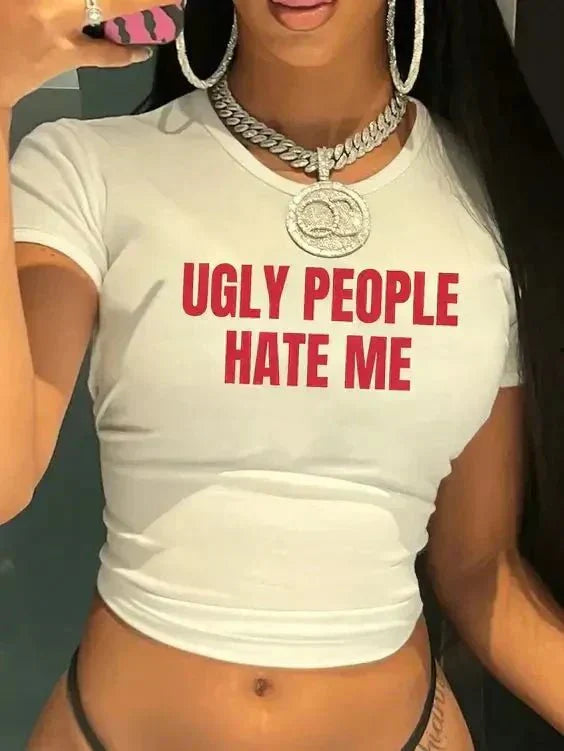 Ugly People Hate Me Baby Tee – White Crop Top | physical by 303™ (formerly 303)
