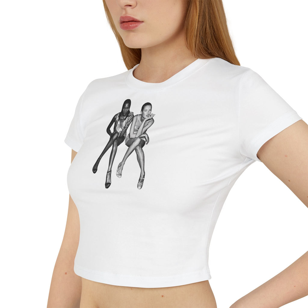 White Baby Tee with Retro Model Graphic – Cropped Streetwear Top | White | physical by 303™ (formerly 303)