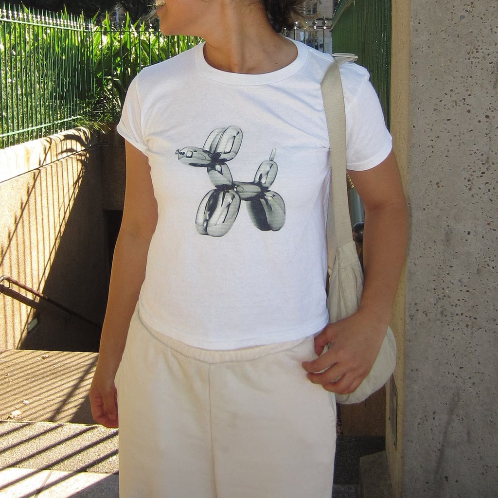 White Balloon Dog Baby Tee – Trendy Women’s Crop Top | physical by 303™ (formerly 303)