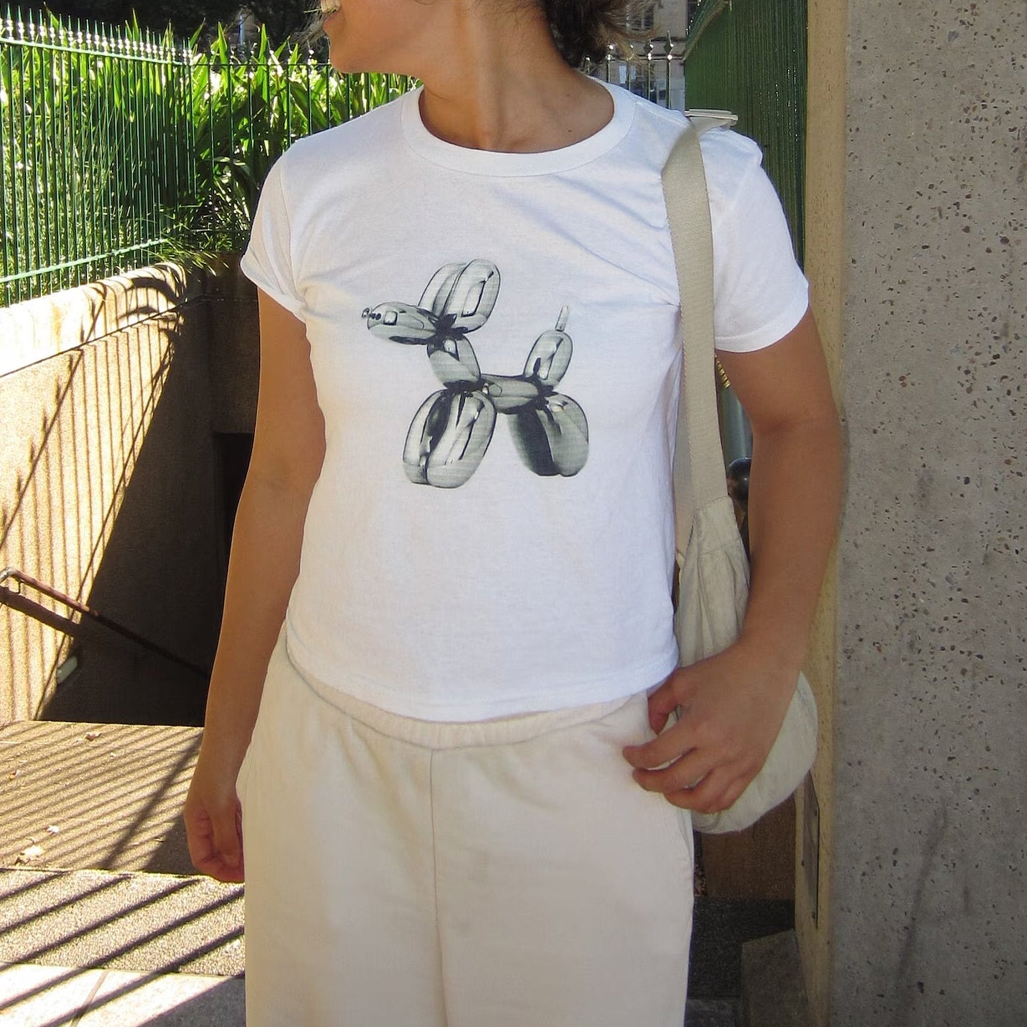 White Balloon Dog Baby Tee – Trendy Women’s Crop Top | physical by 303™ (formerly 303)