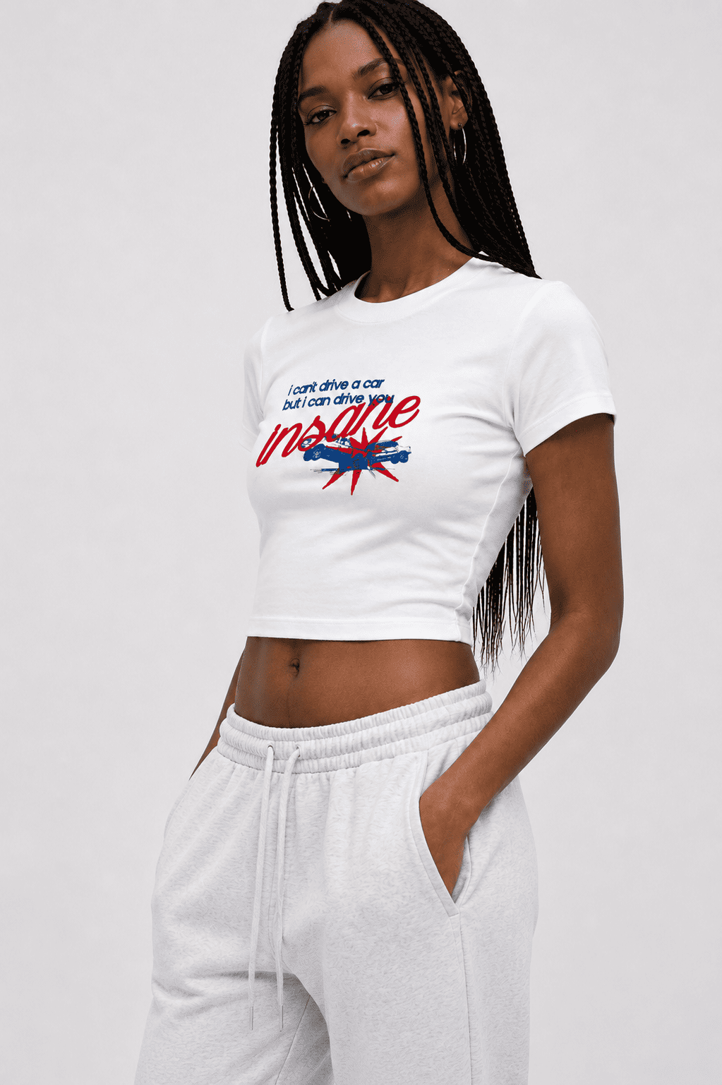 I Can Drive You Insane Graphic Baby Tee – Fitted Cotton Lycra Crop Top