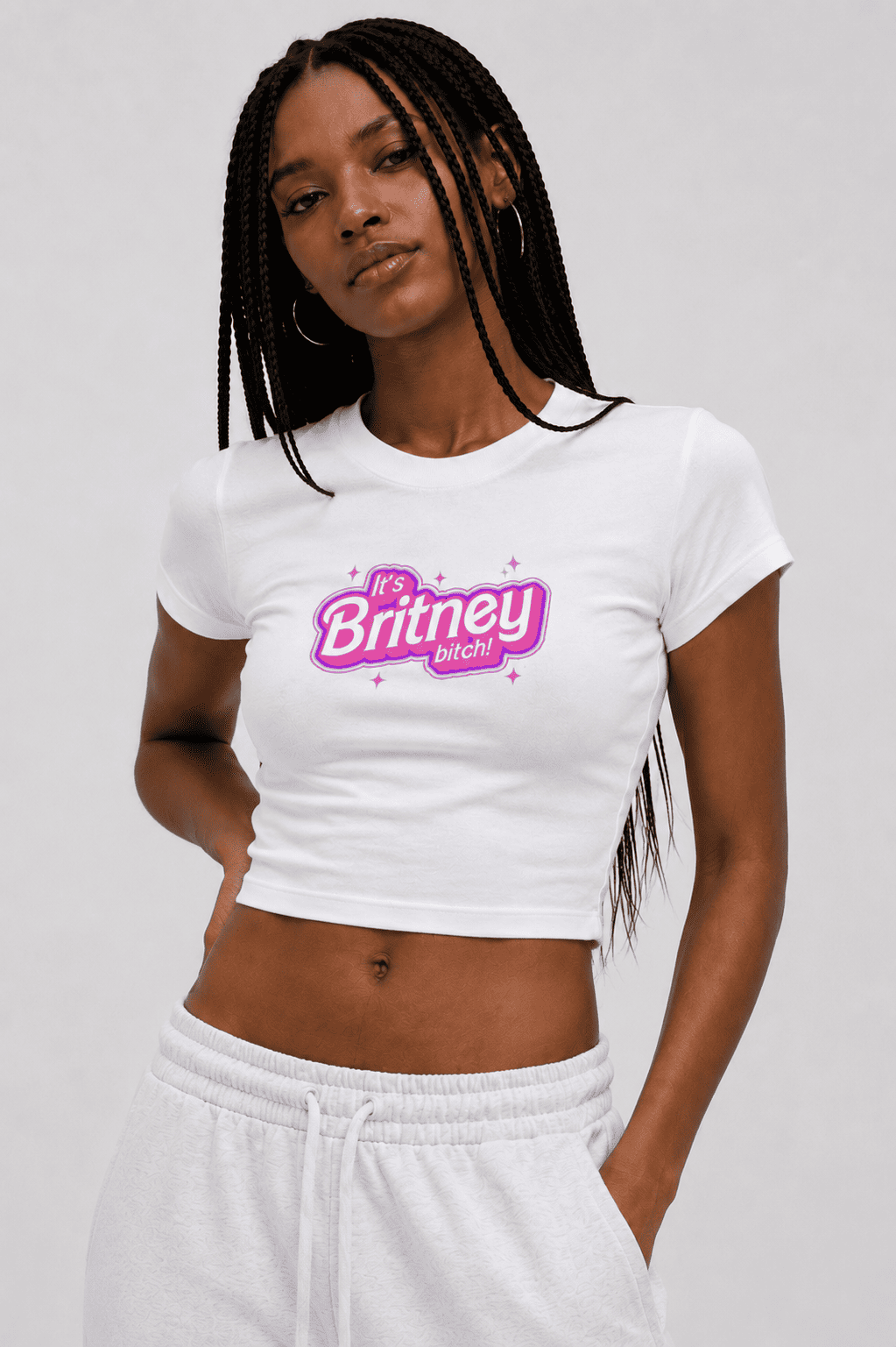 Britney Bitch Graphic Baby Tee | White Y2K Fitted Top