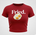 Women’s Red “Fried.” Baby Tee – Slim Fit Ribbed Crop Top with Egg Graphic | physical by 303™ (formerly 303)
