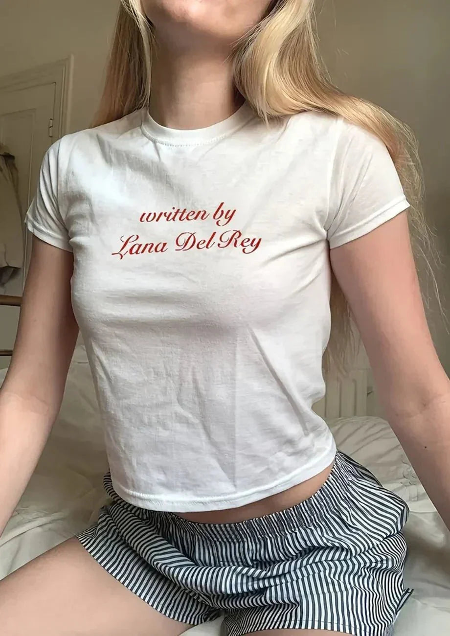 Written by Lana Del Rey Baby Tee – White Baby Tee | Crop Top | physical by 303™ (formerly 303)