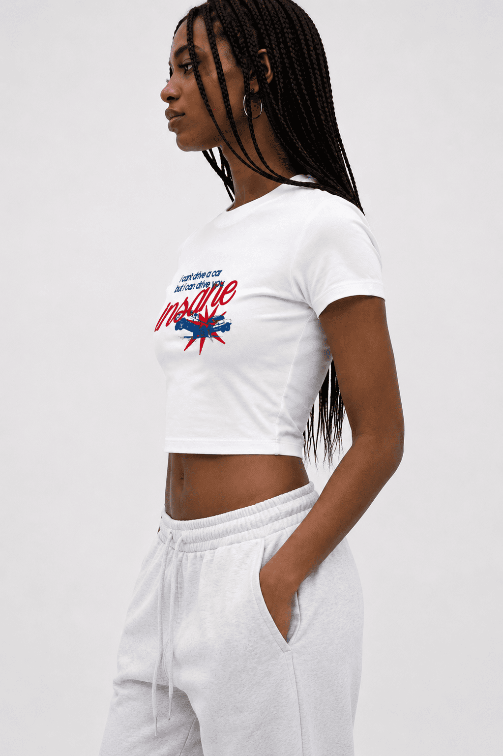 I Can Drive You Insane Graphic Baby Tee – Fitted Cotton Lycra Crop Top
