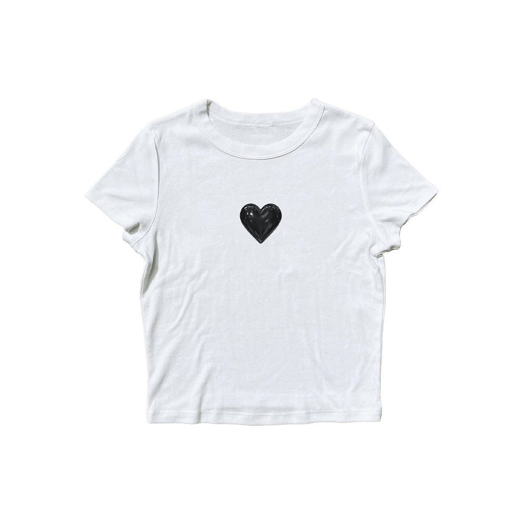 Y2K White Baby Tee for Women | Minimal Heart Cotton Crop Top | physical by 303™ (formerly 303)
