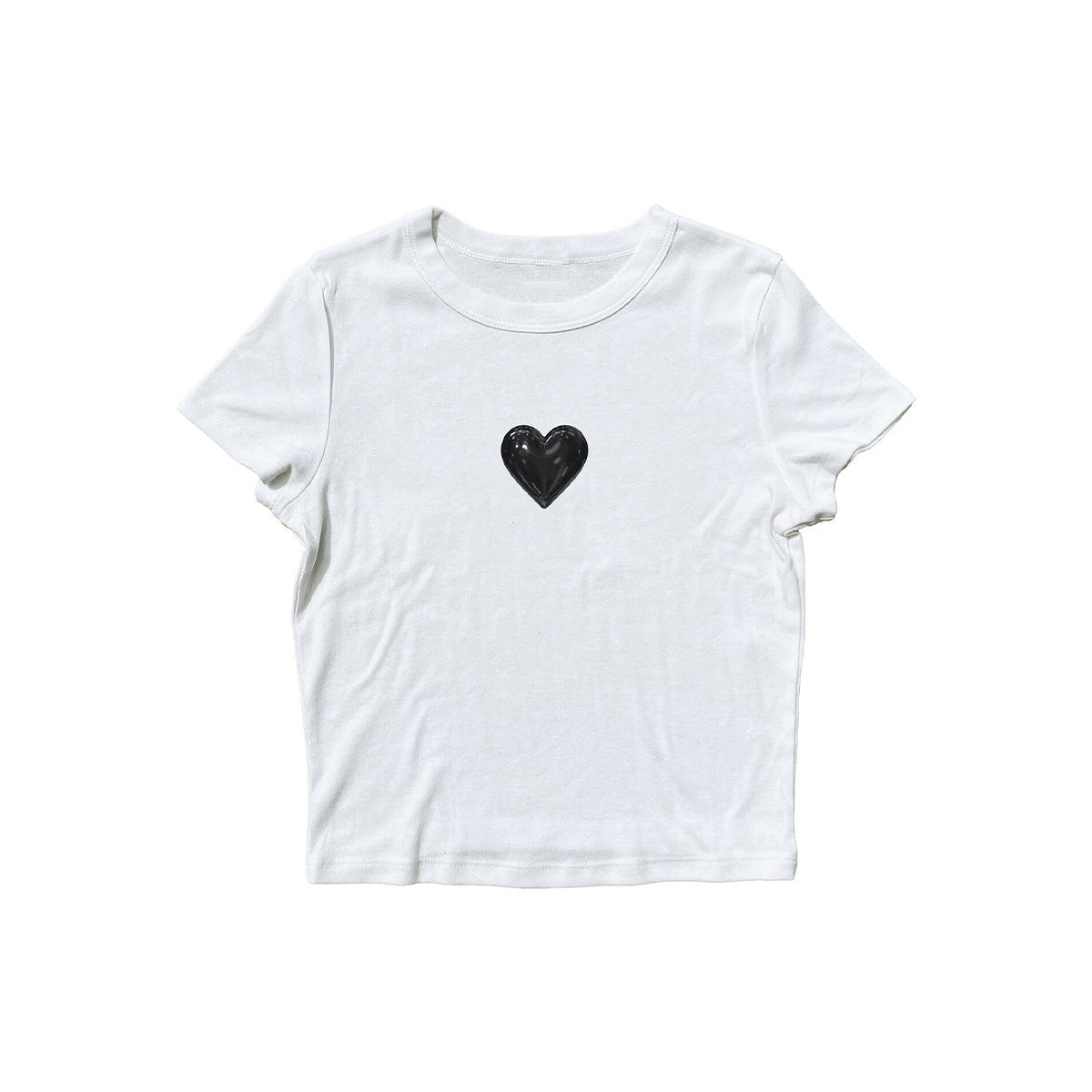 Y2K White Baby Tee for Women | Minimal Heart Cotton Crop Top | physical by 303™ (formerly 303)