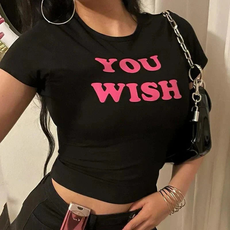 YOU WISH Graphic Baby Tee for Women – Black Y2K Crop Top | physical by 303™ (formerly 303)
