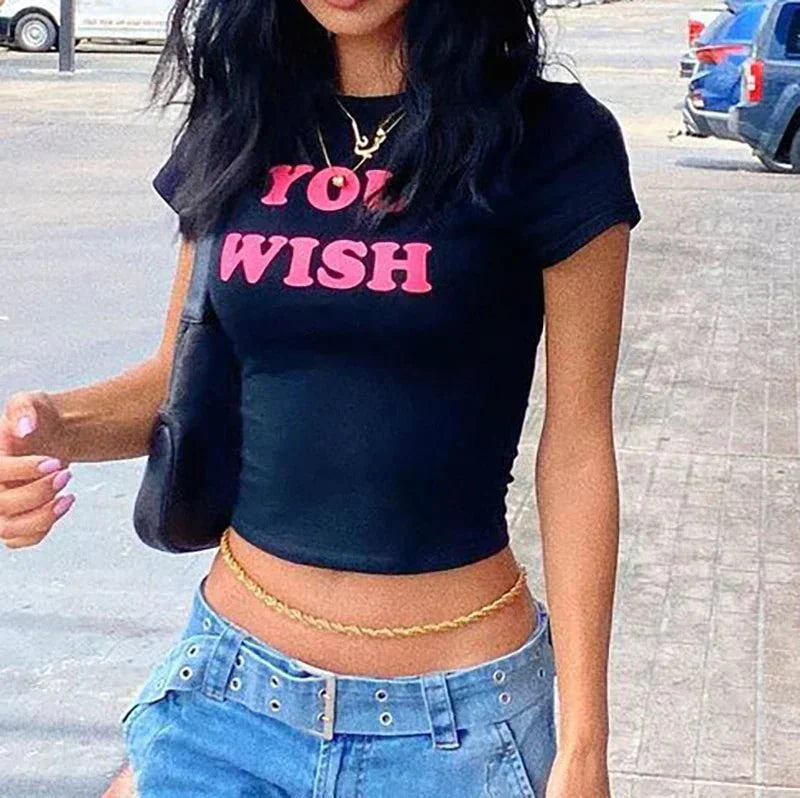 YOU WISH Graphic Baby Tee for Women – Black Y2K Crop Top | physical by 303™ (formerly 303)